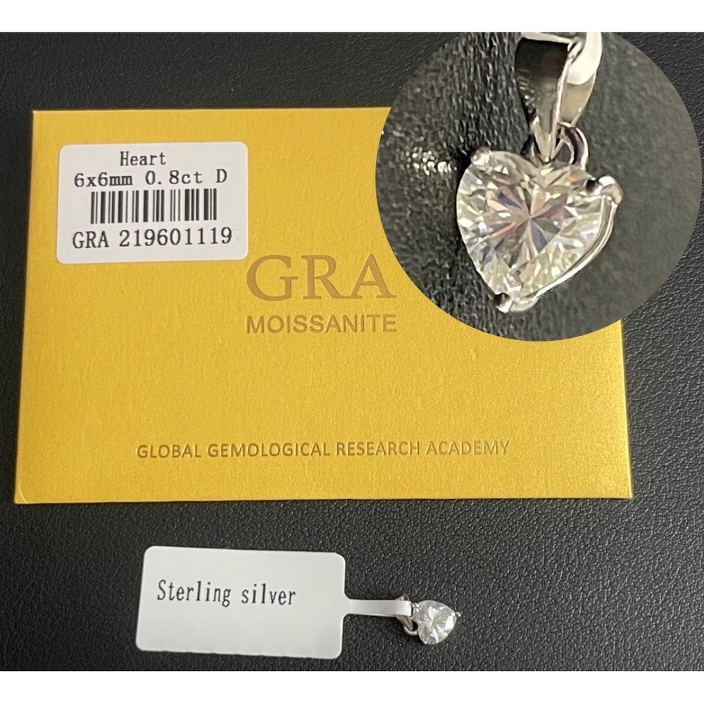 GRA Moissanite Pendant Heart 925 Sterling Silver 6x6mm Solitaire 0.8ct